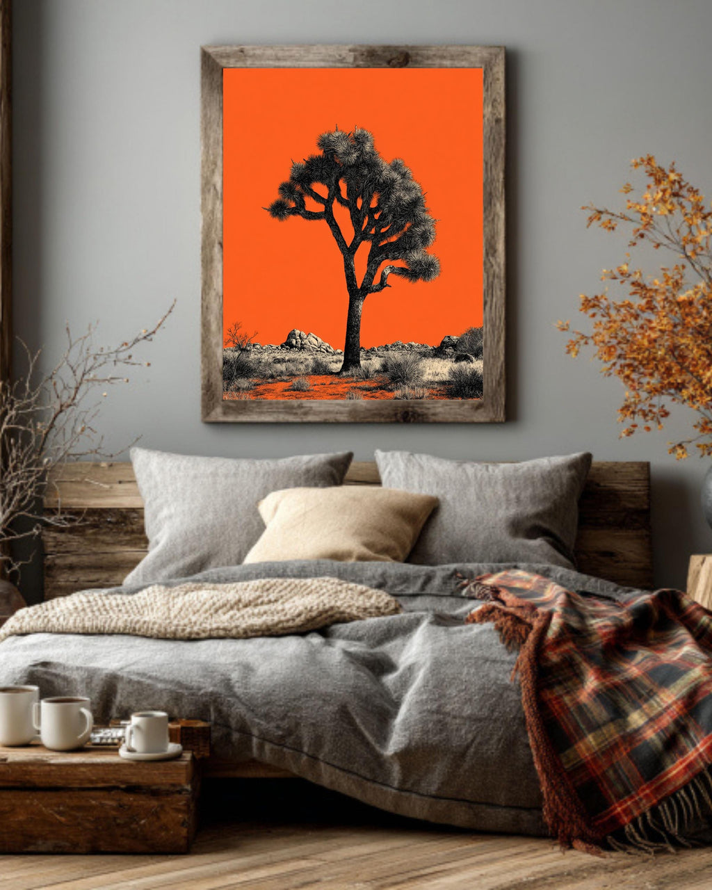 Joshua Tree Canvas Print, Minimalist Orange Desert Landscape Art