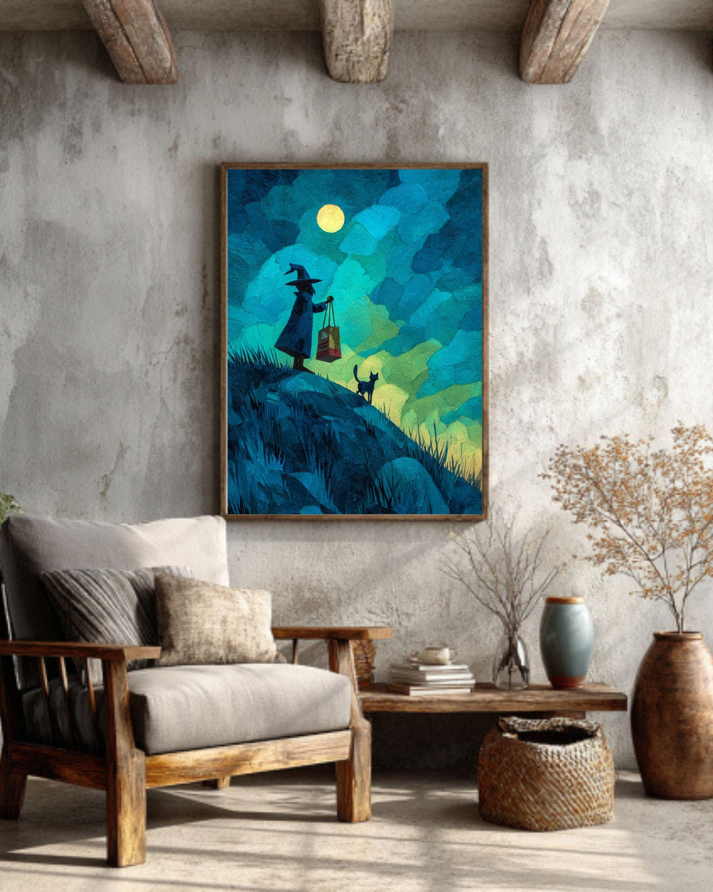 Funny Wizard Cat Canvas Art: Whimsical Fantasy Painting