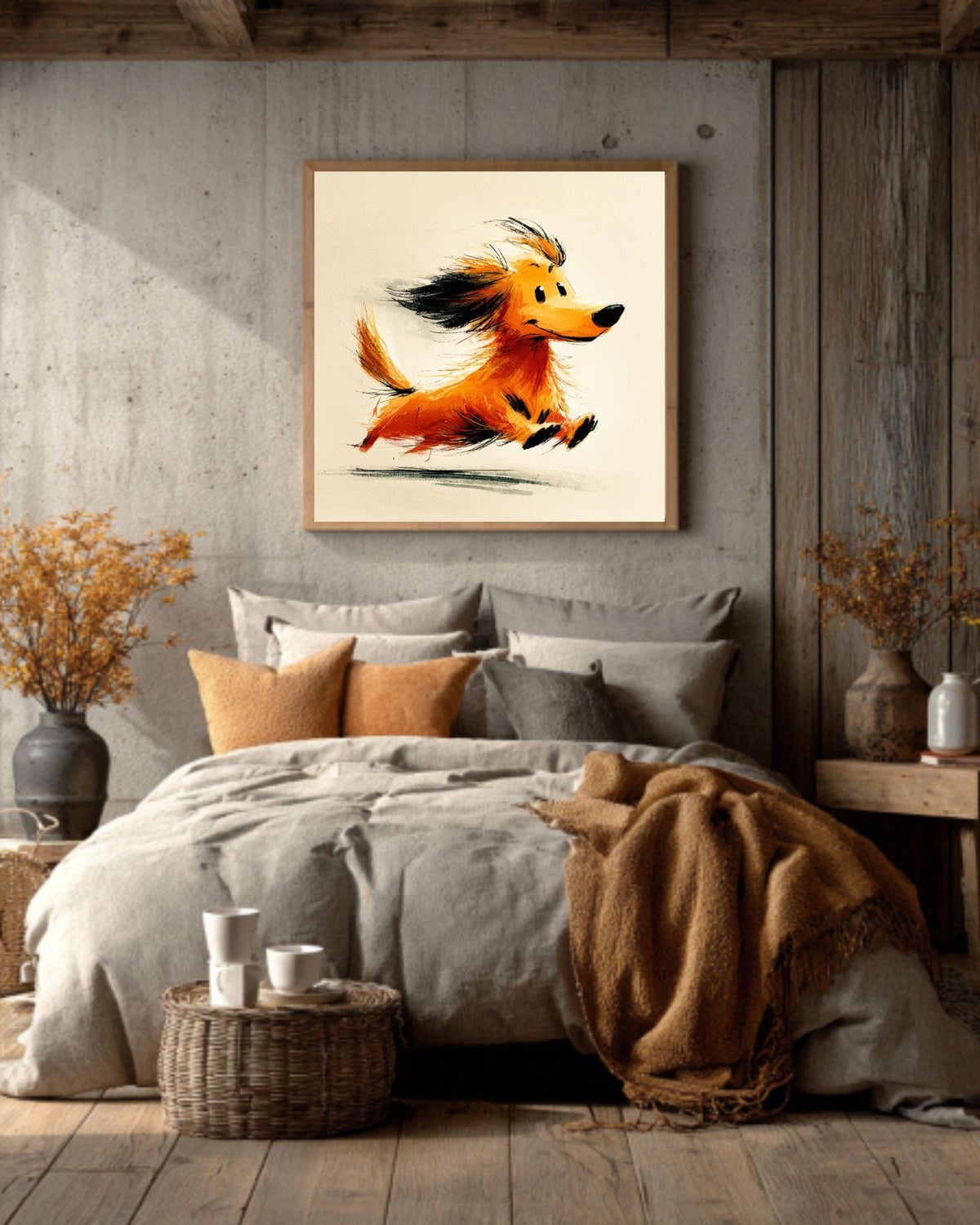 Long-Haired Dachshund Canvas Print | Running Wiener Dog Portrait