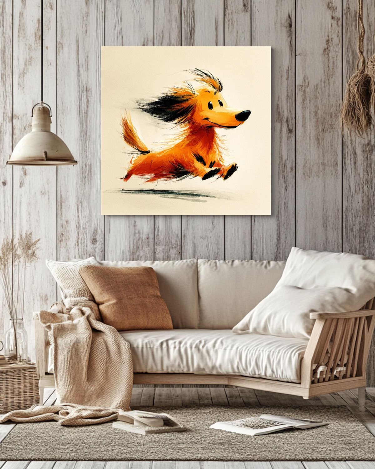 Long-Haired Dachshund Canvas Print | Running Wiener Dog Portrait