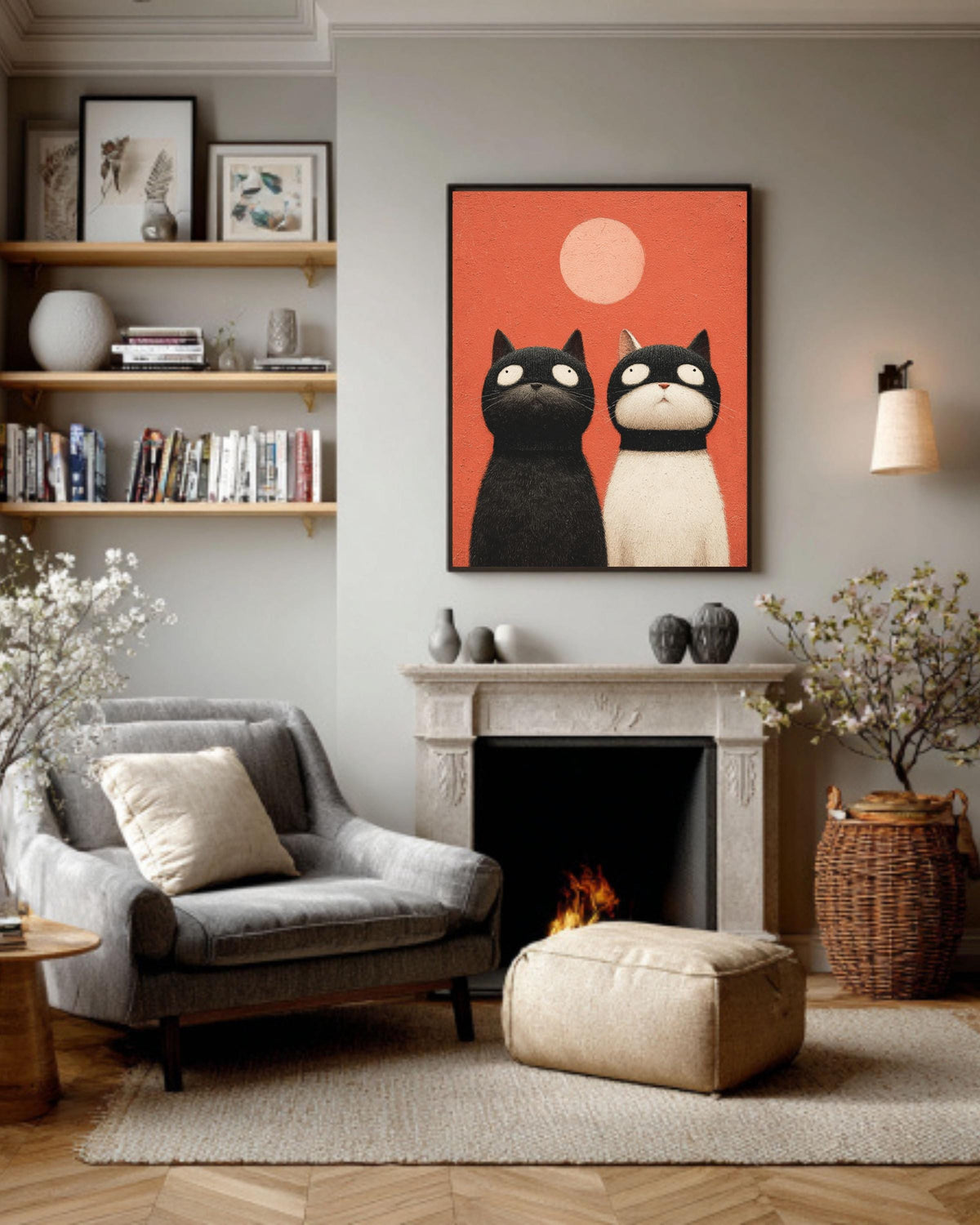 Vintage Cat Portrait Canvas Art | Quirky Animal Painting