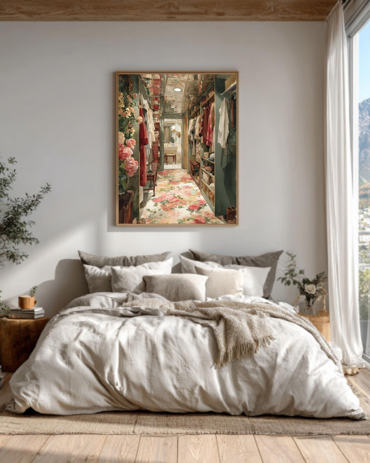 Glamorous Walk-In Closet Canvas Art: Watercolor Fashion Interior Print