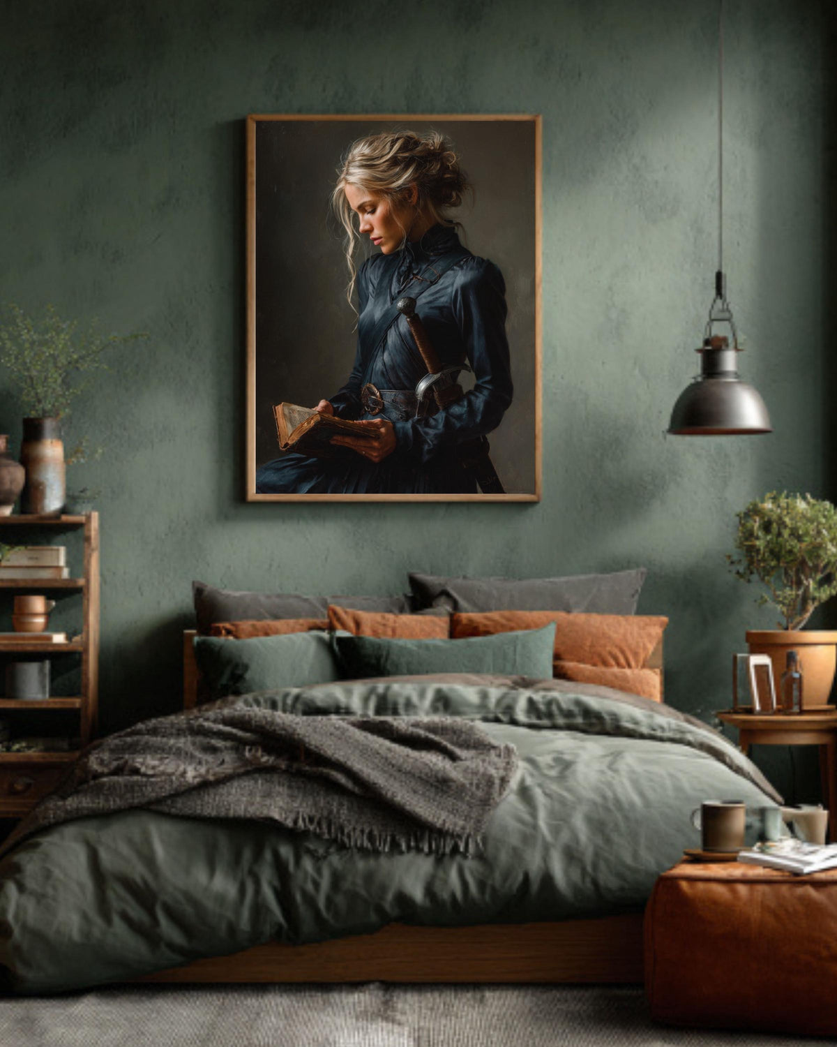 Female Warrior Canvas Art: Dark Academia Medieval Portrait