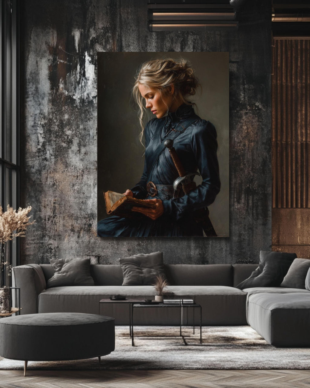 Female Warrior Canvas Art: Dark Academia Medieval Portrait