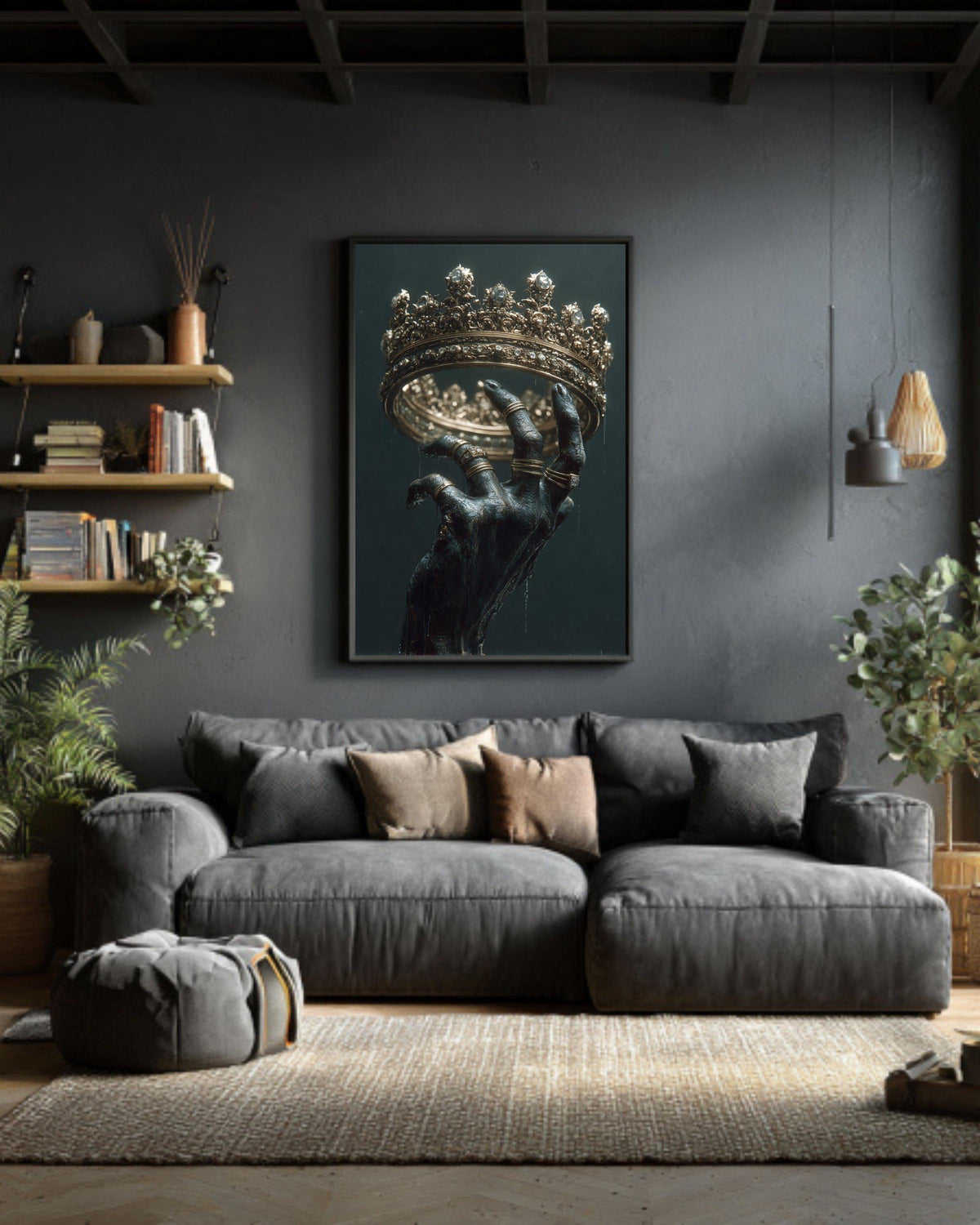 Majestic Golden Crown Hand Canvas Art - Regal Home Decor