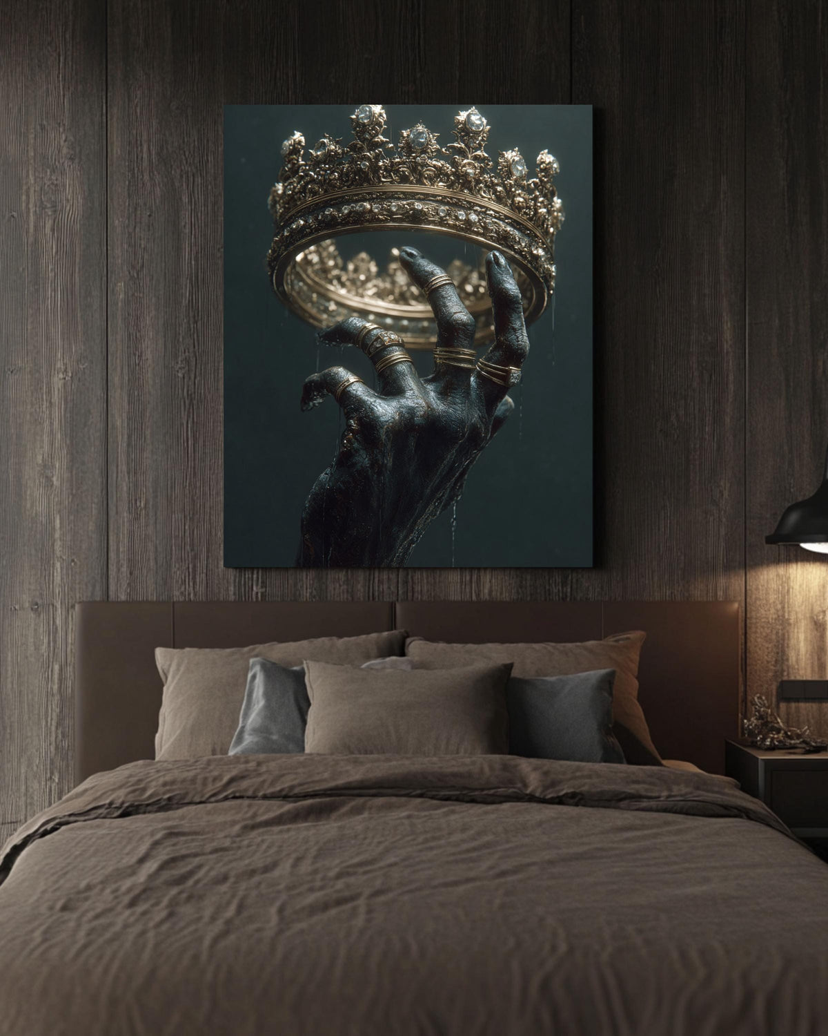 Majestic Golden Crown Hand Canvas Art - Regal Home Decor