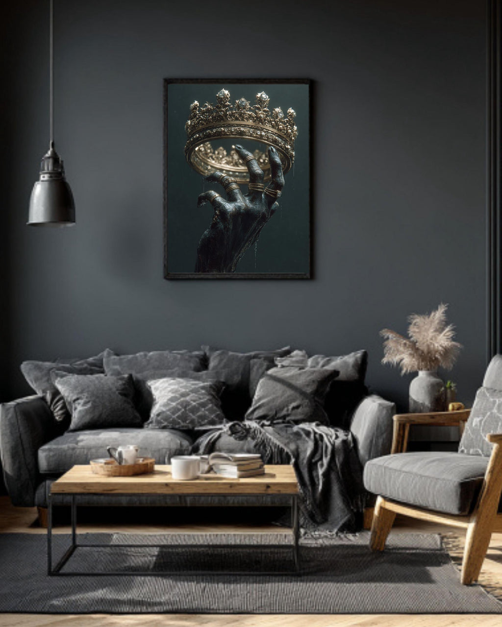 Majestic Golden Crown Hand Canvas Art - Regal Home Decor