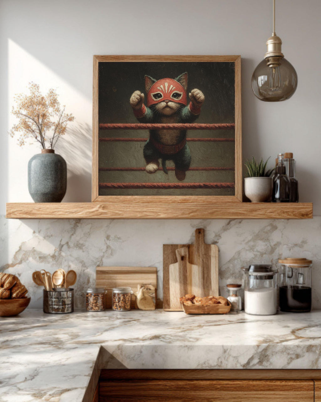Lucha Libre Cat Canvas Art: Funny Vintage-Style Wrestling Portrait