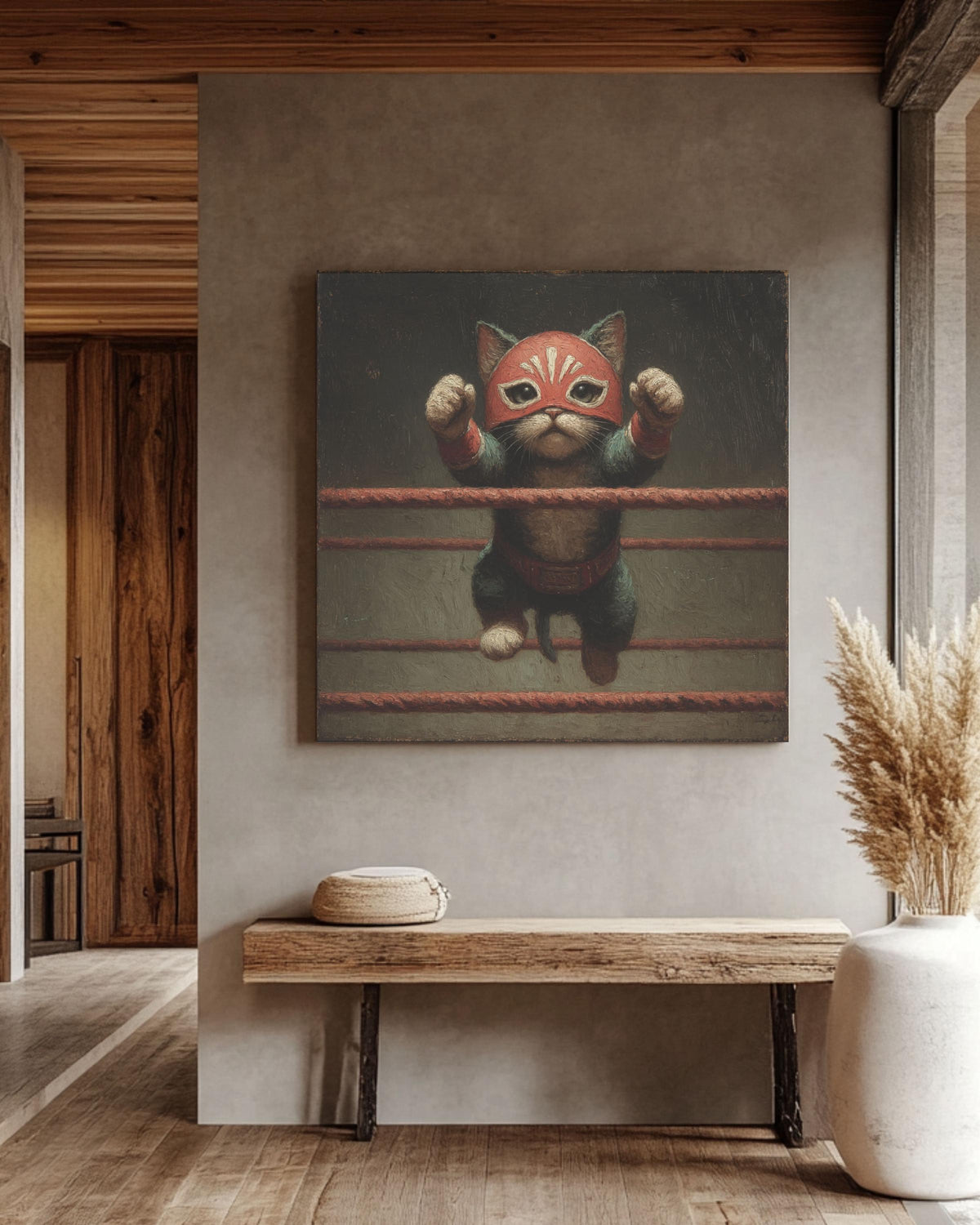 Lucha Libre Cat Canvas Art: Funny Vintage-Style Wrestling Portrait