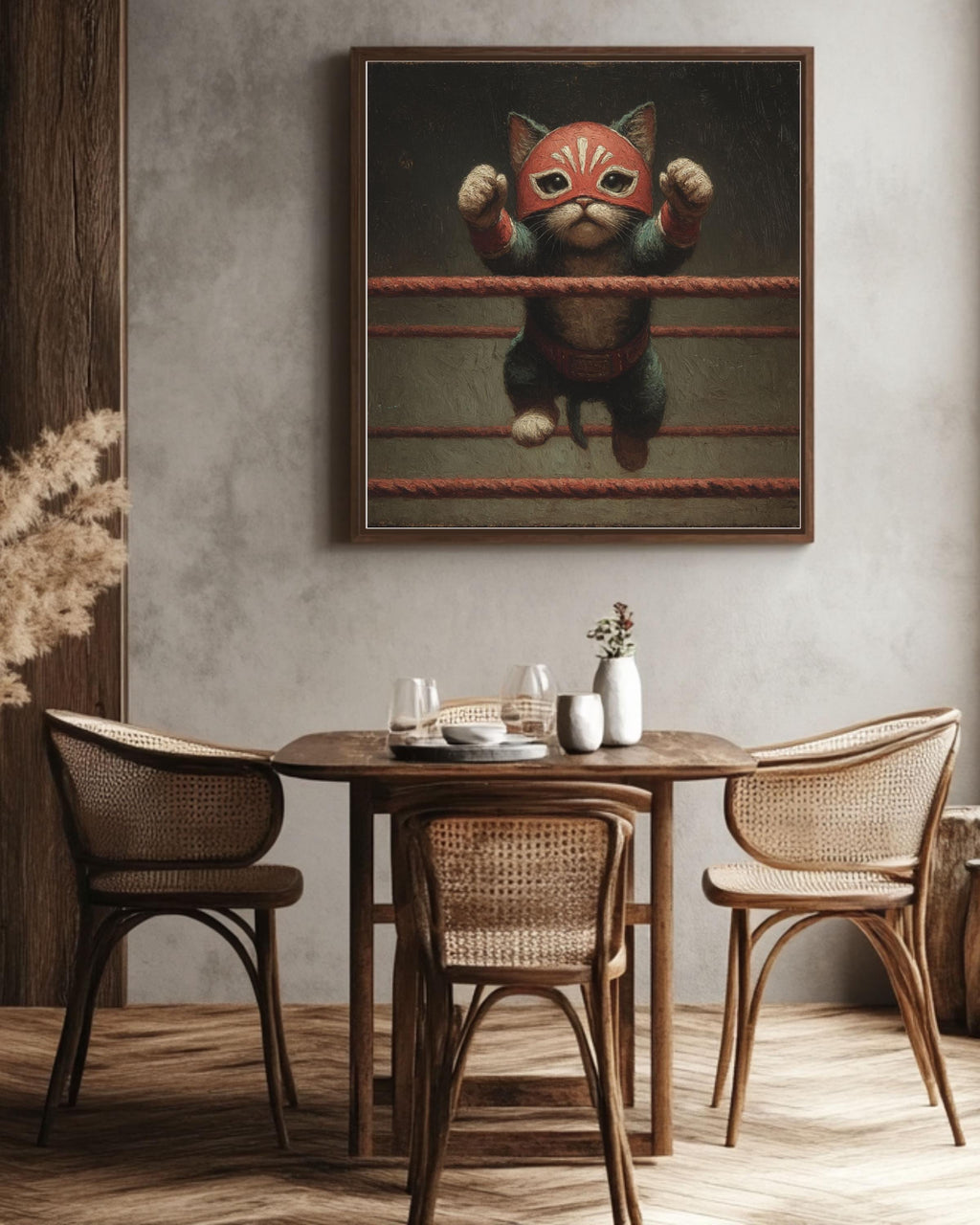 Lucha Libre Cat Canvas Art: Funny Vintage-Style Wrestling Portrait