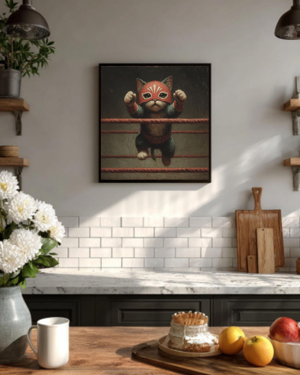 Lucha Libre Cat Canvas Art: Funny Vintage-Style Wrestling Portrait