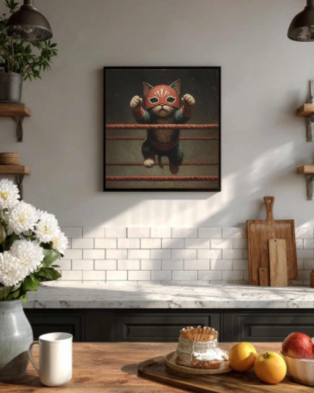 Lucha Libre Cat Canvas Art: Funny Vintage-Style Wrestling Portrait