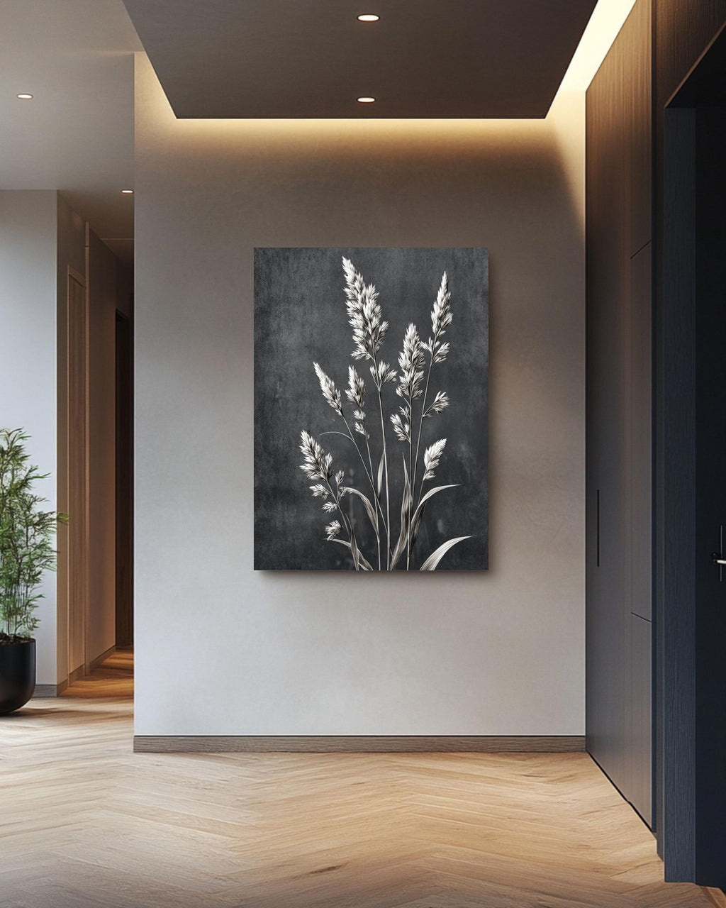 Black and White Tall Grass Canvas Print: Minimalist Floral Wall Art