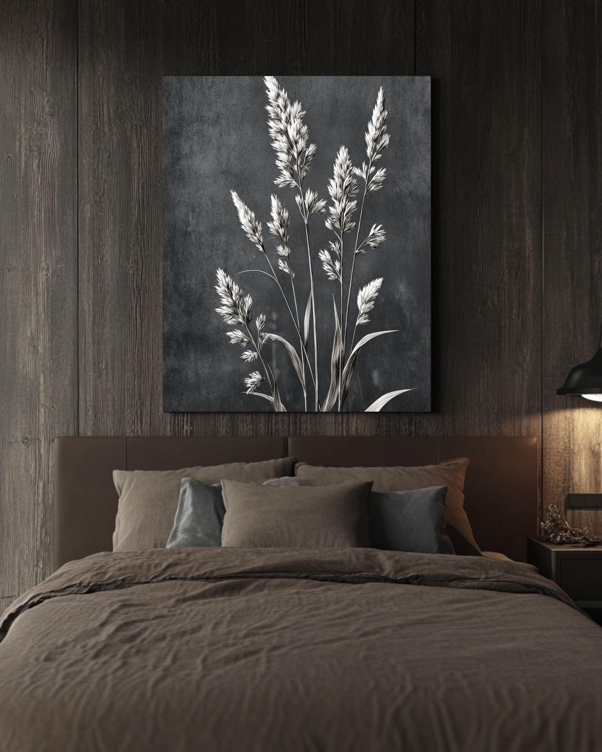 Black and White Tall Grass Canvas Print: Minimalist Floral Wall Art