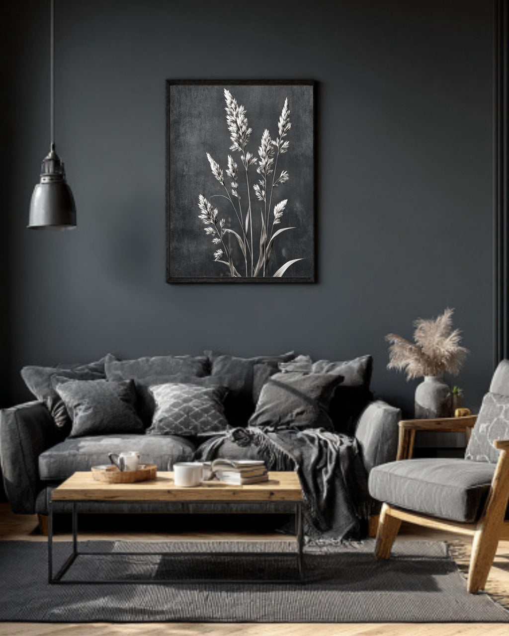 Black and White Tall Grass Canvas Print: Minimalist Floral Wall Art