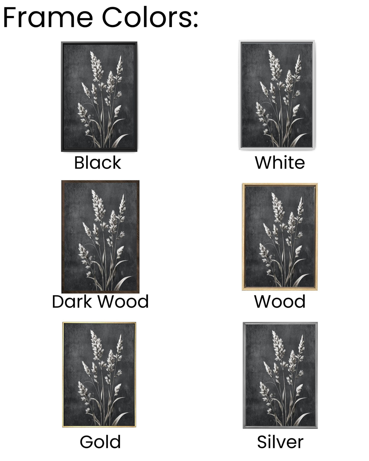Black and White Tall Grass Canvas Print: Minimalist Floral Wall Art