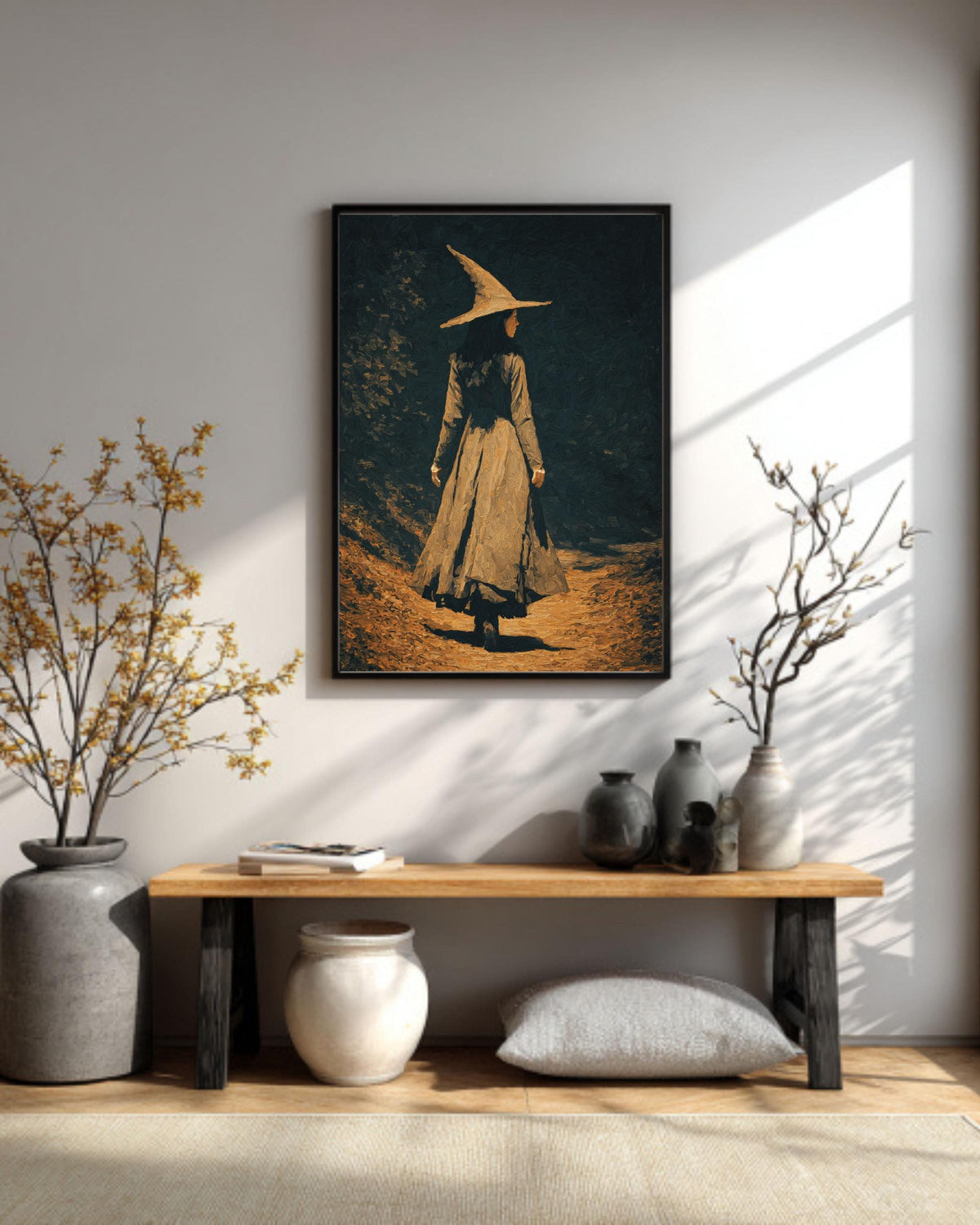 Moody Witch Canvas Art: Dark Academia Forest Painting