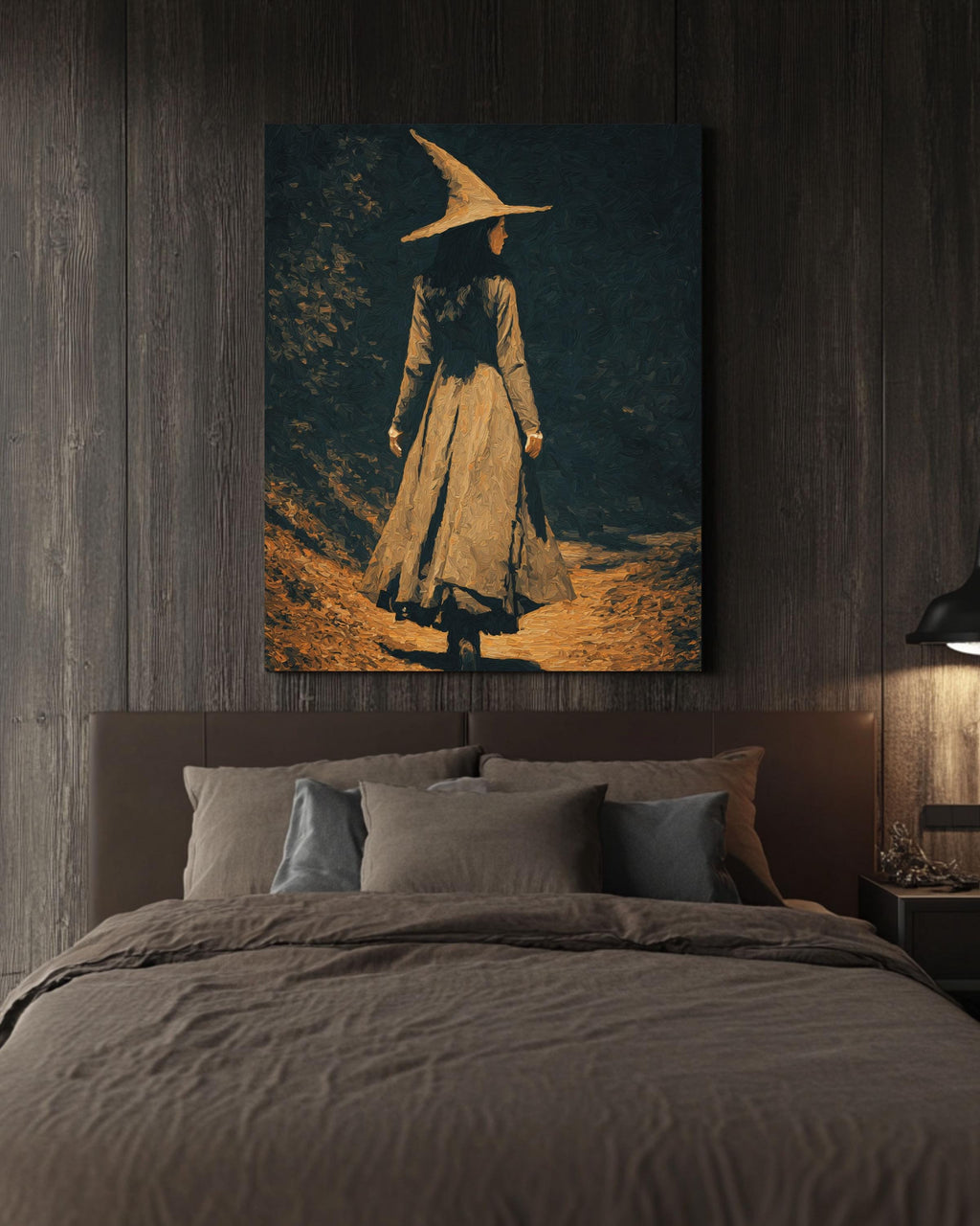Moody Witch Canvas Art: Dark Academia Forest Painting