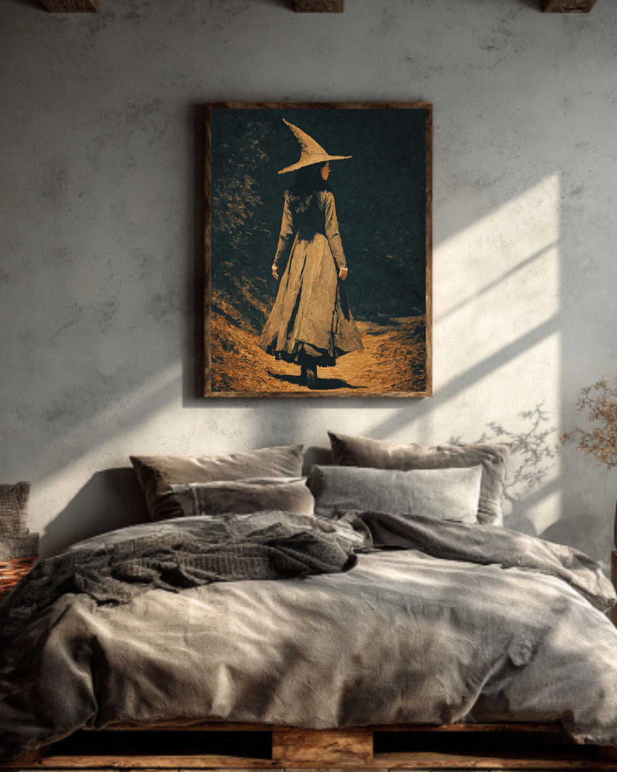 Moody Witch Canvas Art: Dark Academia Forest Painting