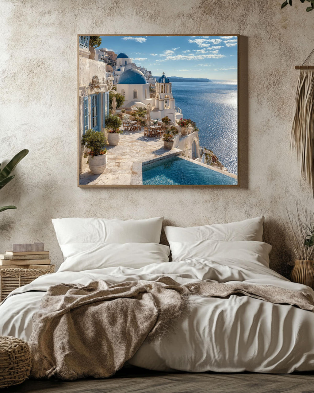 Santorini Canvas Print: White Church, Greece Travel Photography