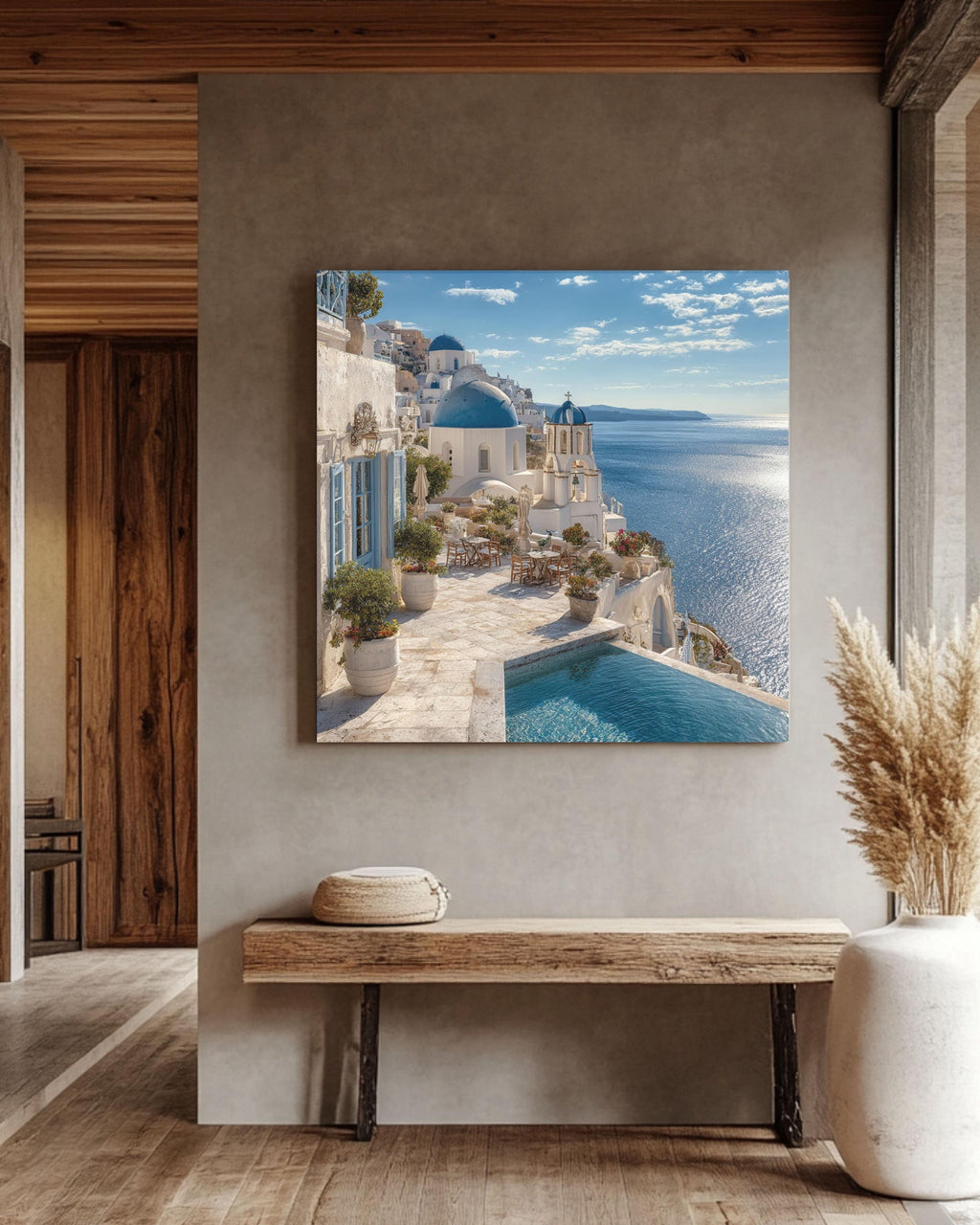 Santorini Canvas Print: White Church, Greece Travel Photography
