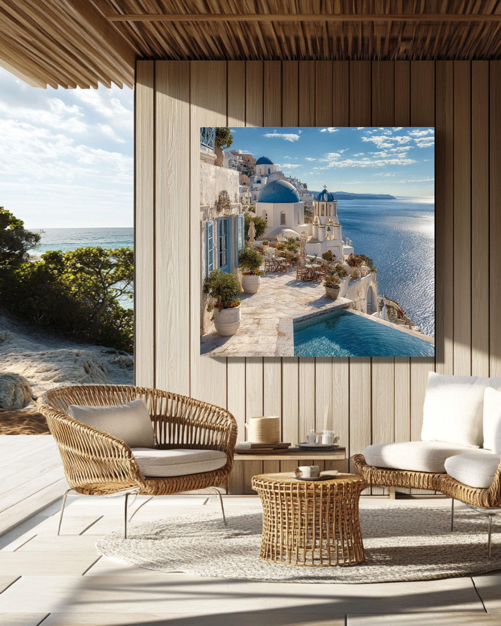 Santorini Canvas Print: White Church, Greece Travel Photography