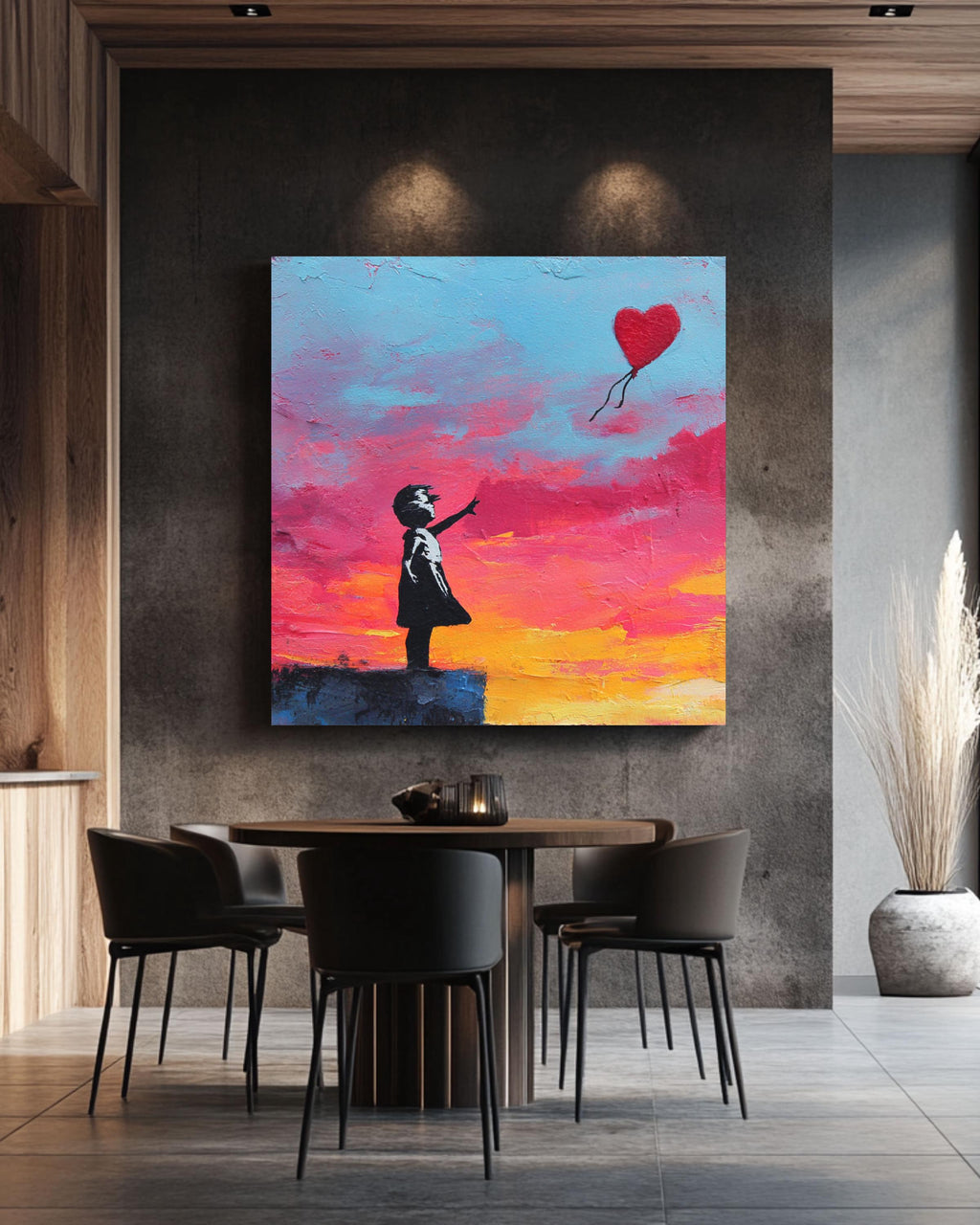 Banksy Style Girl with Heart Balloon Canvas Art: Graffiti Street Art Print