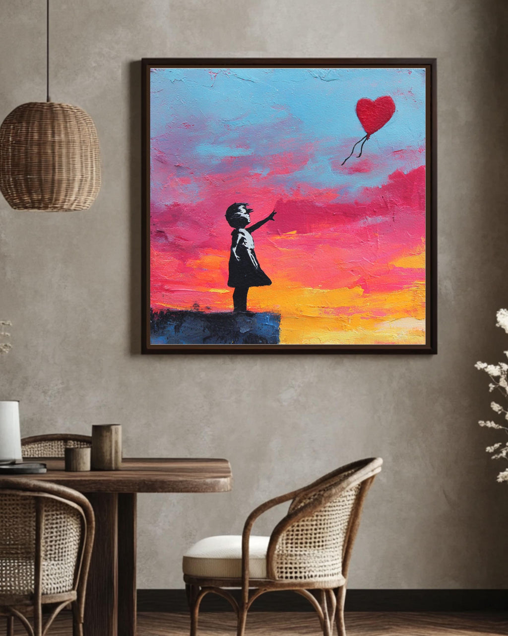Banksy Style Girl with Heart Balloon Canvas Art: Graffiti Street Art Print