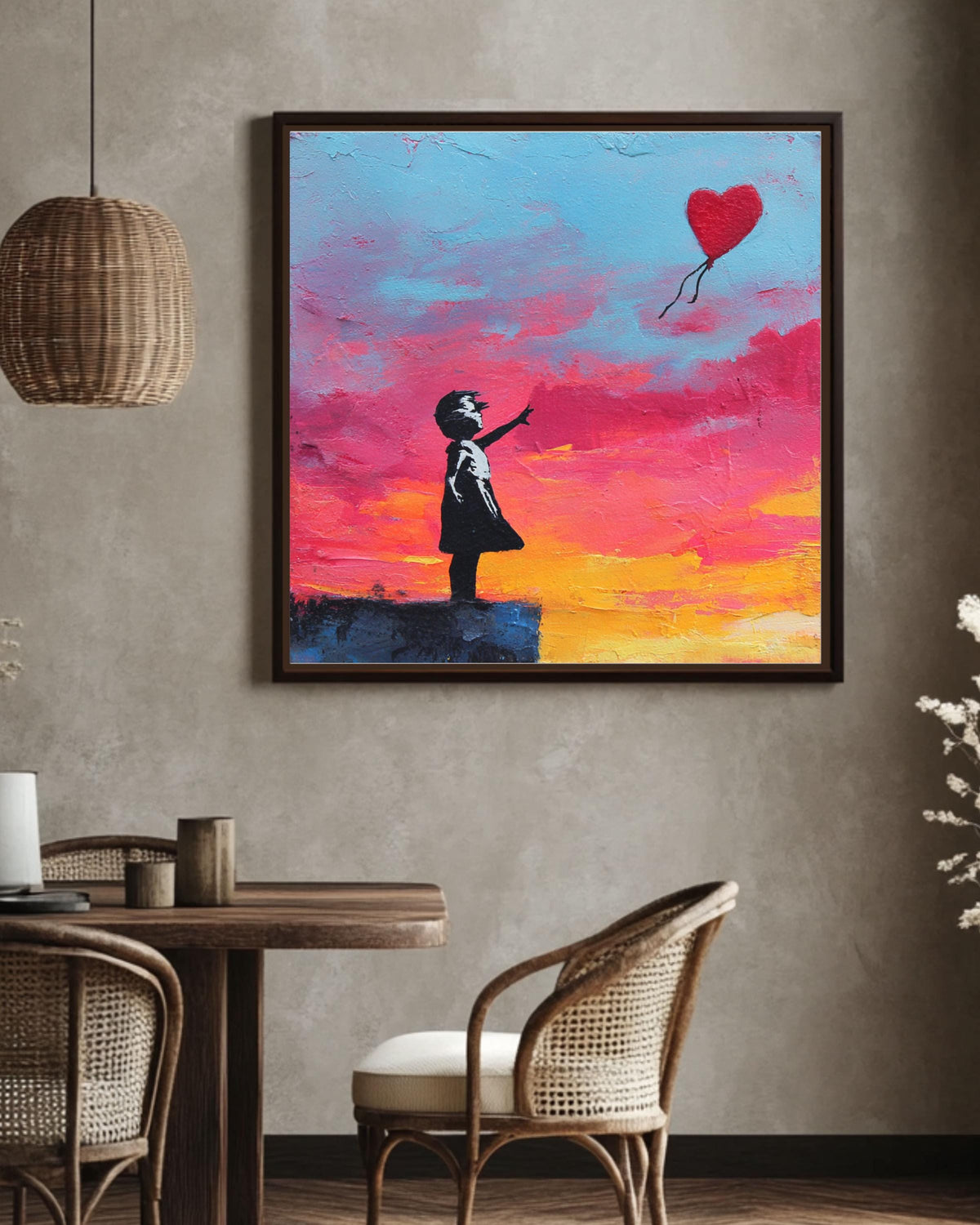 Banksy Style Girl with Heart Balloon Canvas Art: Graffiti Street Art Print