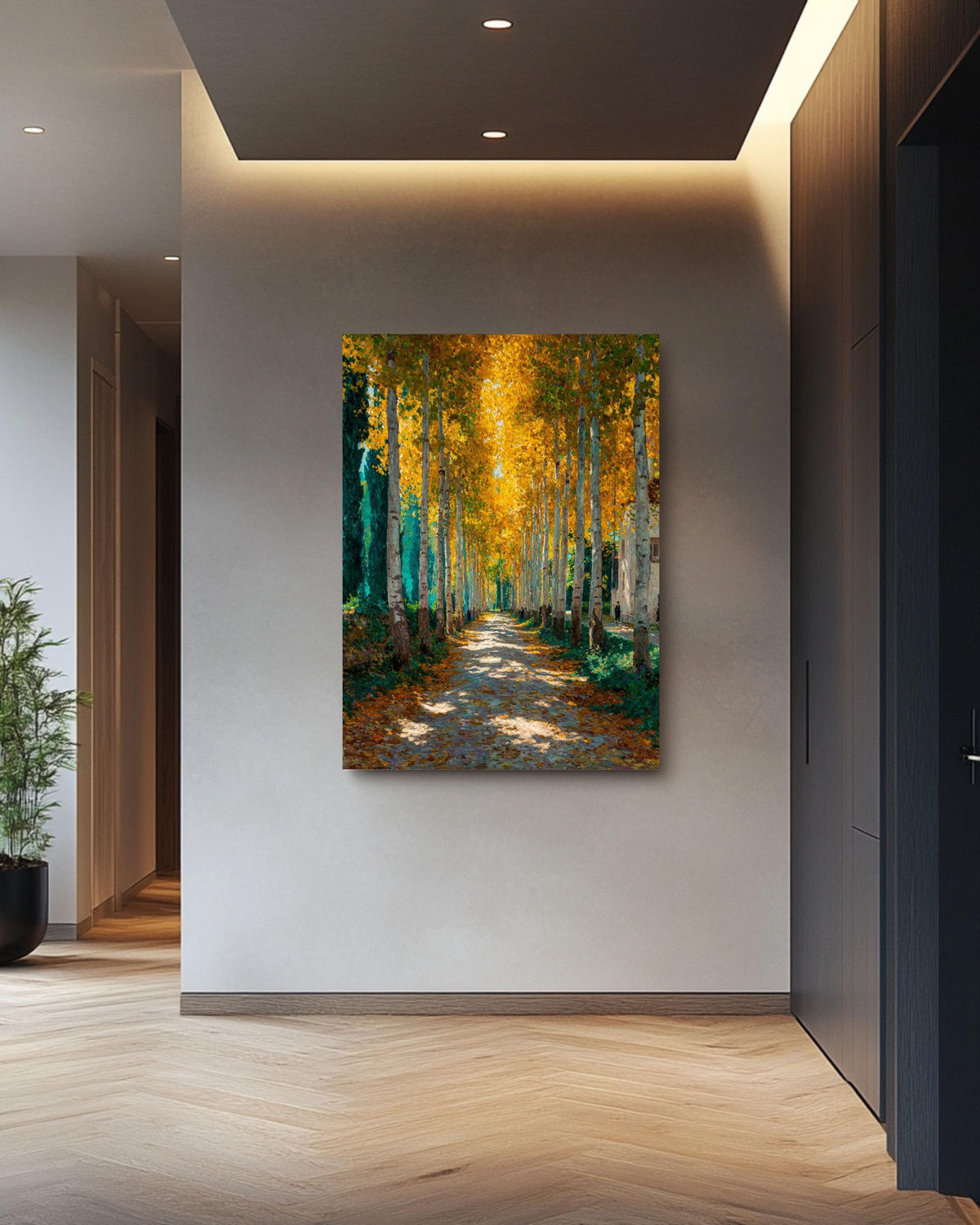 Klimt Style Autumn Forest Canvas Print: Golden Yellow Tree Art