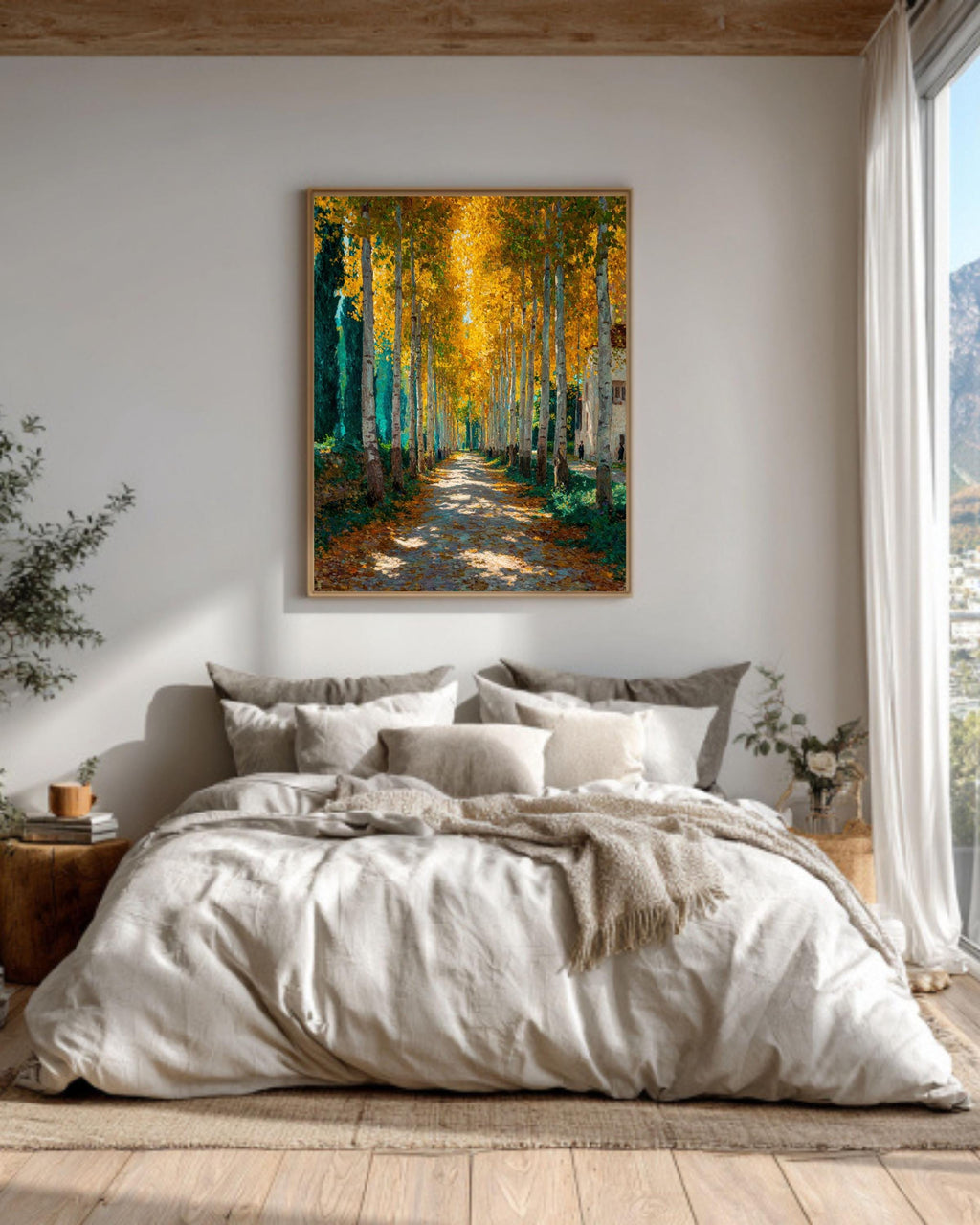 Klimt Style Autumn Forest Canvas Print: Golden Yellow Tree Art