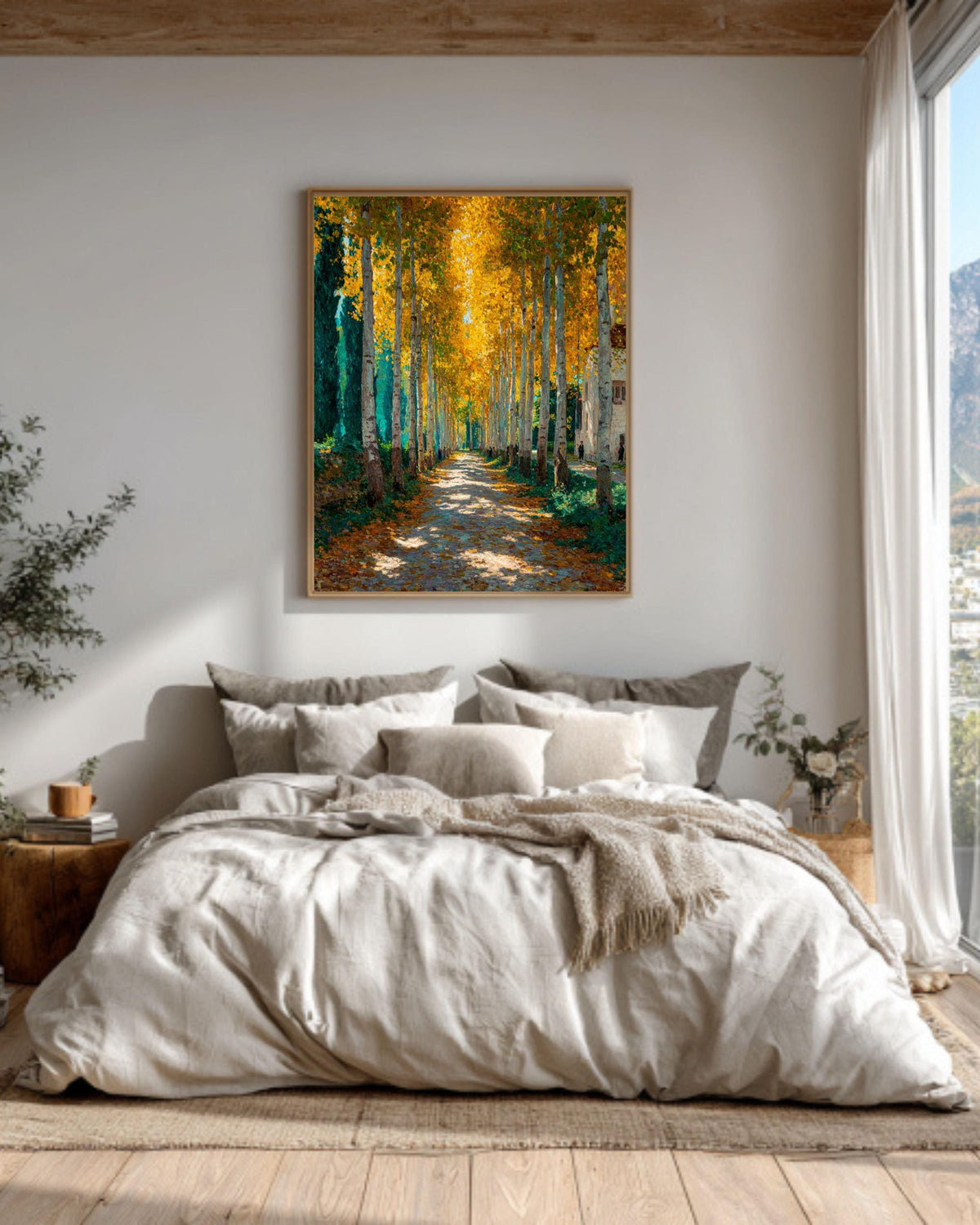 Klimt Style Autumn Forest Canvas Print: Golden Yellow Tree Art