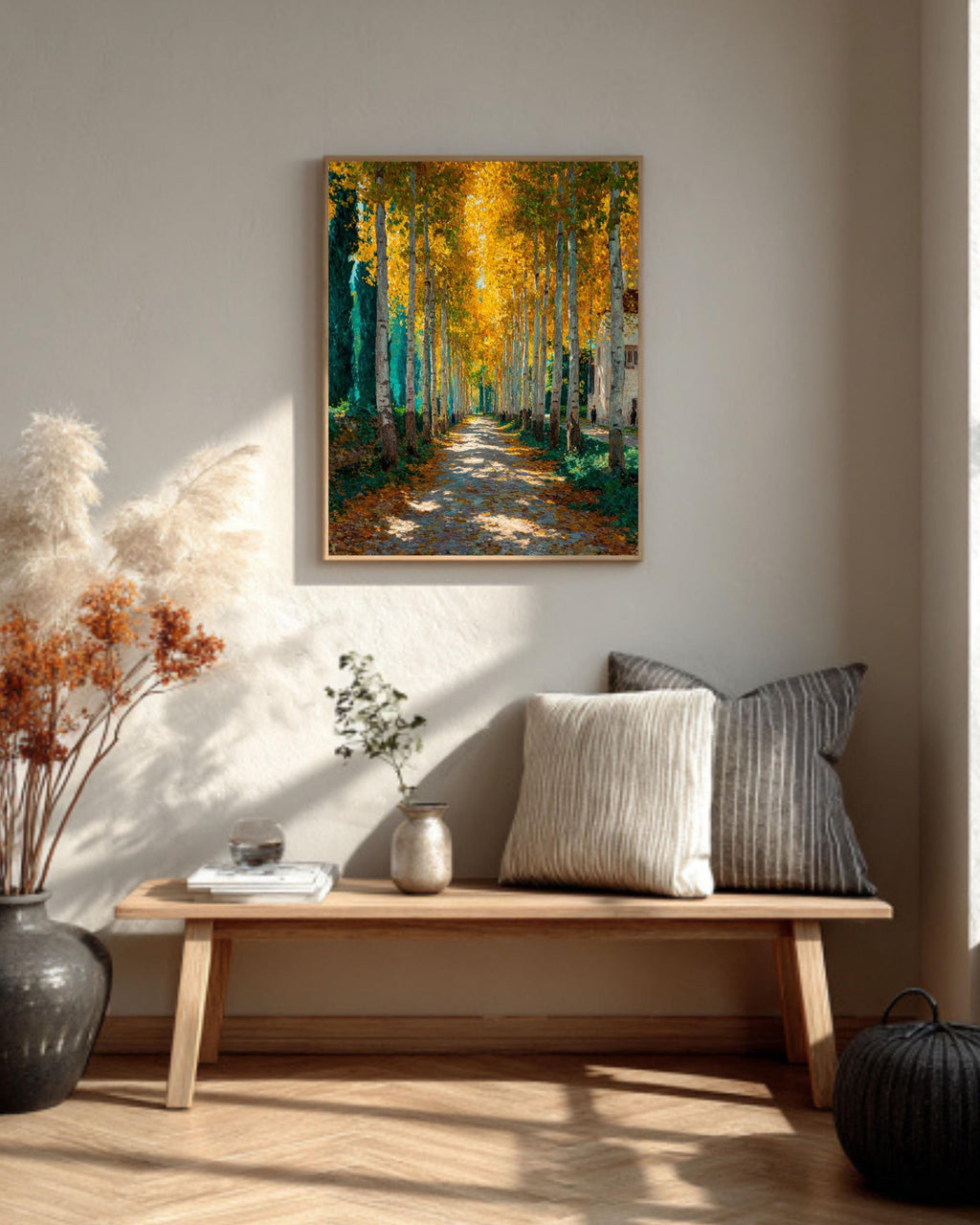 Klimt Style Autumn Forest Canvas Print: Golden Yellow Tree Art