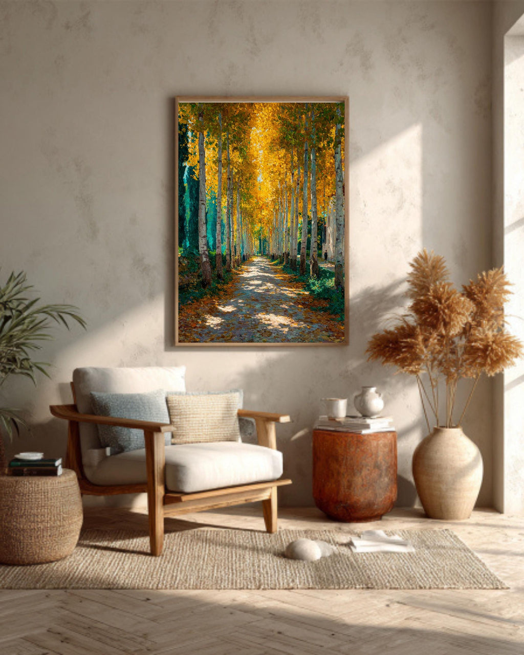 Klimt Style Autumn Forest Canvas Print: Golden Yellow Tree Art
