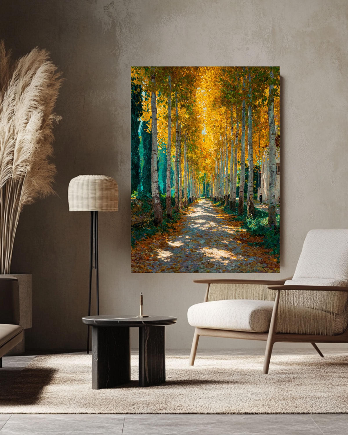 Klimt Style Autumn Forest Canvas Print: Golden Yellow Tree Art