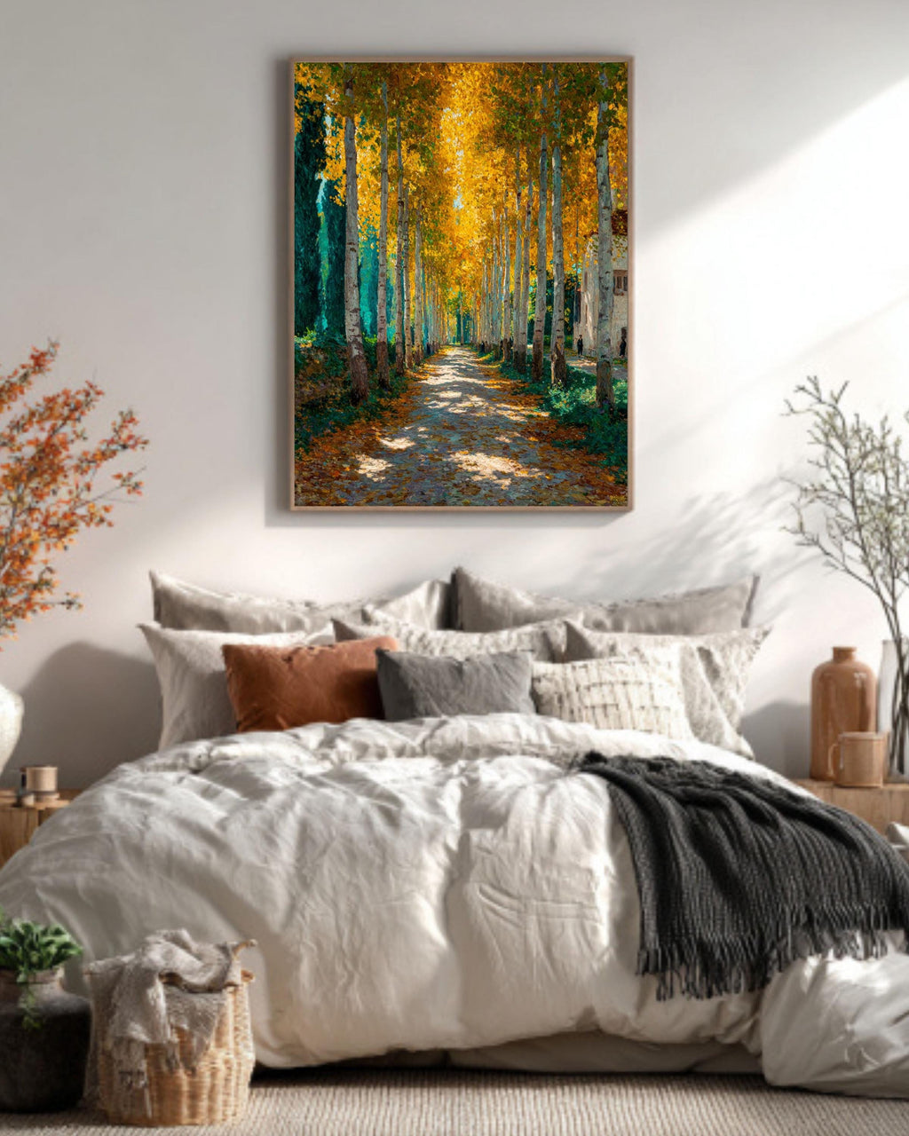 Klimt Style Autumn Forest Canvas Print: Golden Yellow Tree Art