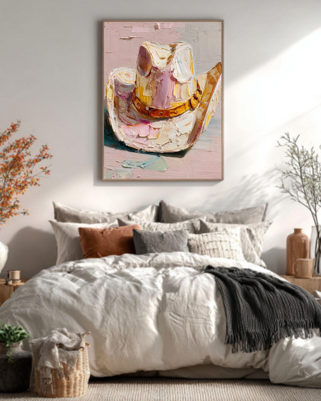 Abstract Cowboy Hat Oil Painting: Textured Western Canvas Print