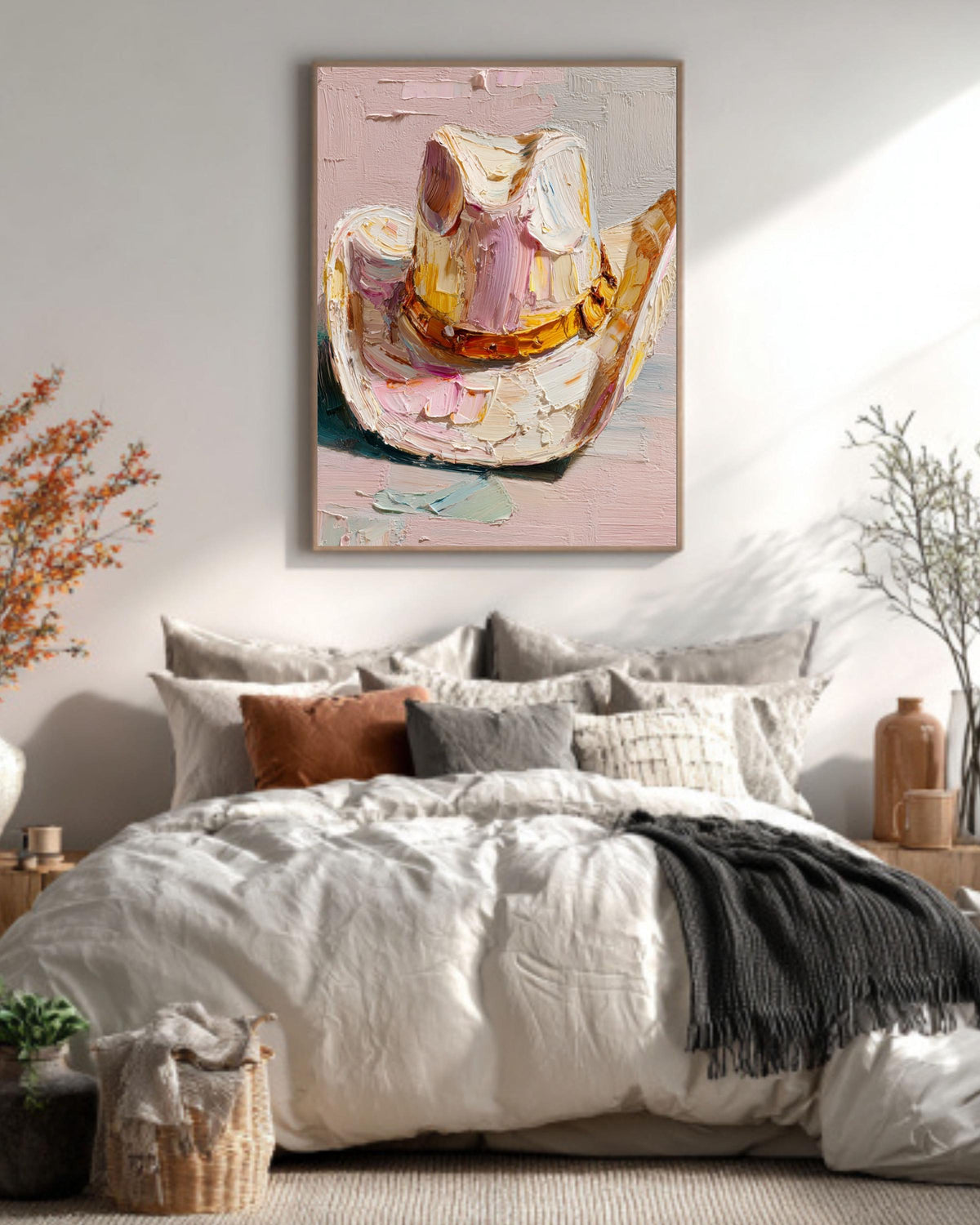 Abstract Cowboy Hat Oil Painting: Textured Western Canvas Print