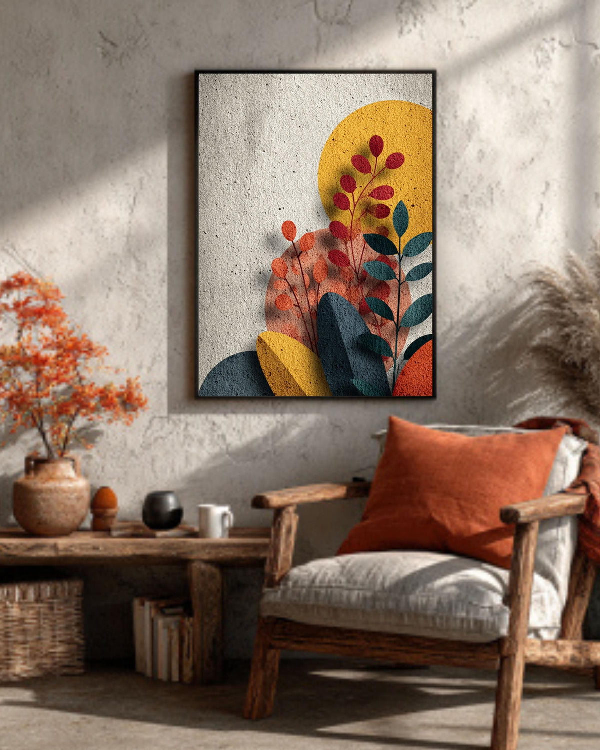 Geometric Plants Canvas: Mid-Century Modern Abstract Wall Art
