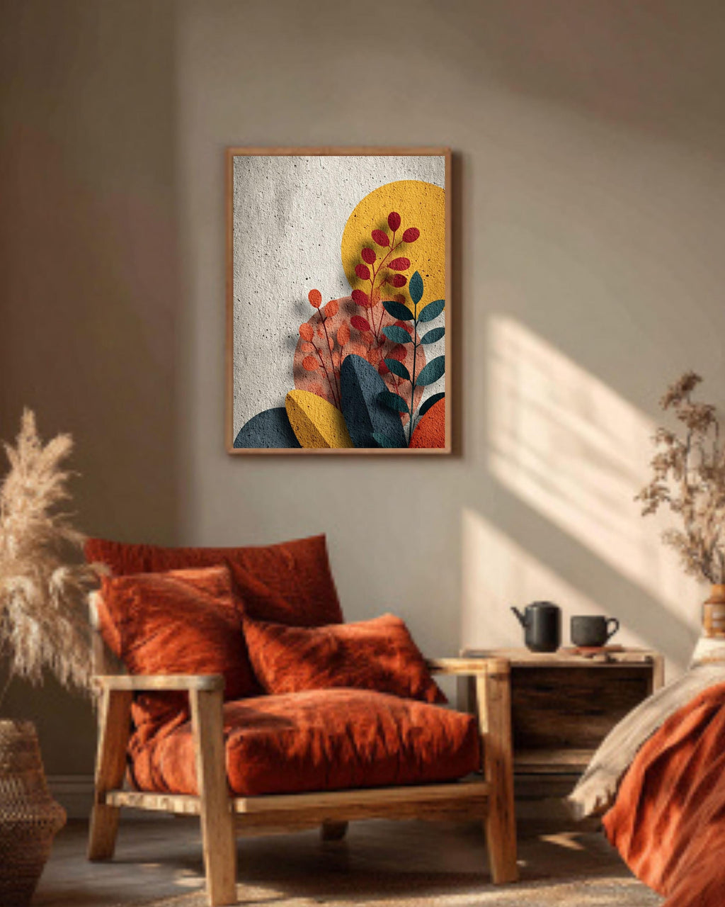 Geometric Plants Canvas: Mid-Century Modern Abstract Wall Art