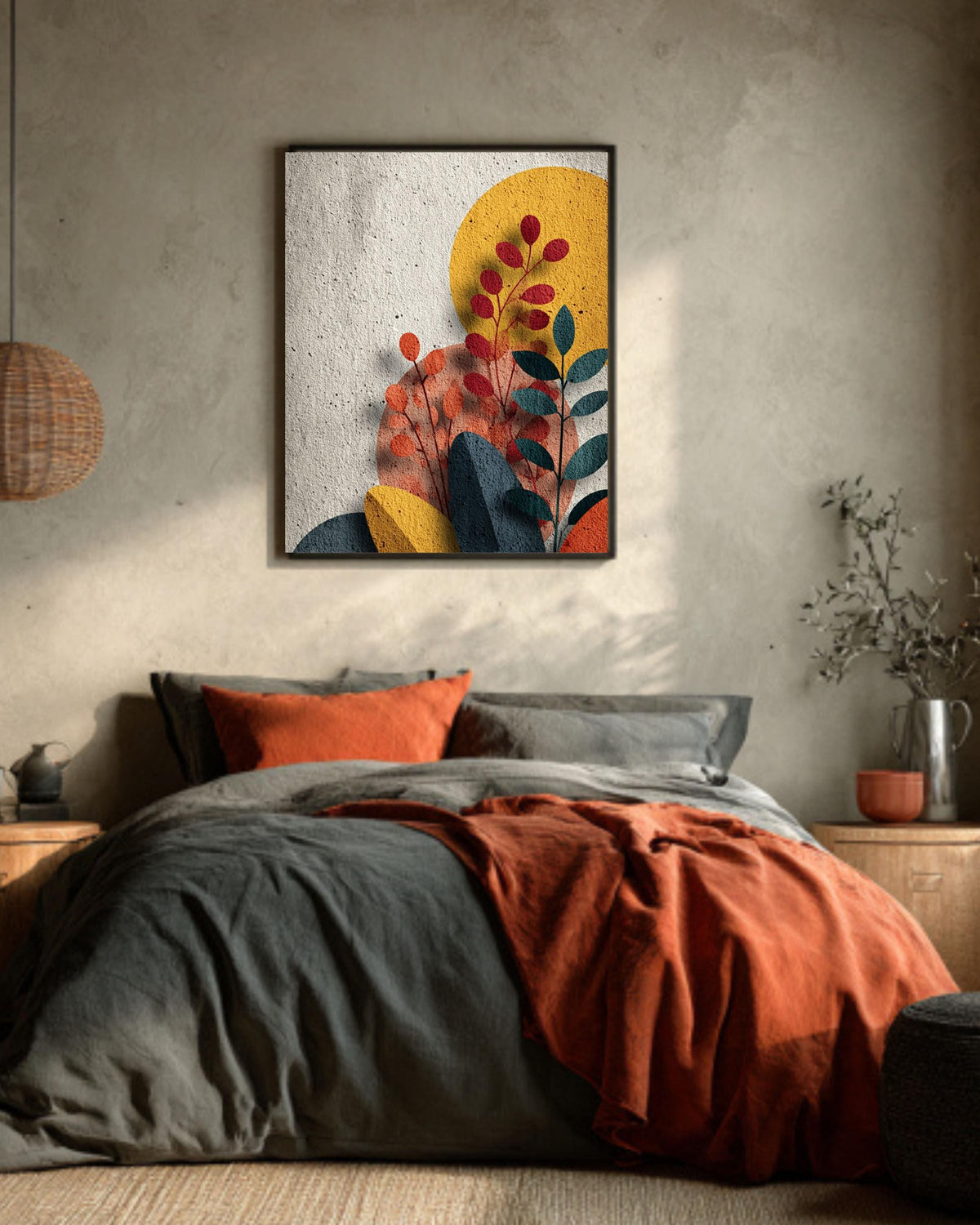 Geometric Plants Canvas: Mid-Century Modern Abstract Wall Art