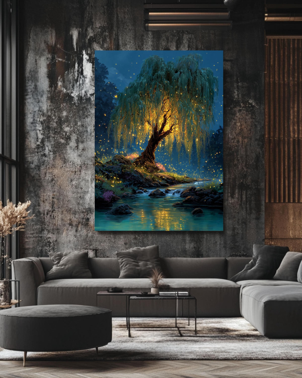 Firefly Willow Tree Canvas Print: Enchanted Forest Fantasy Art