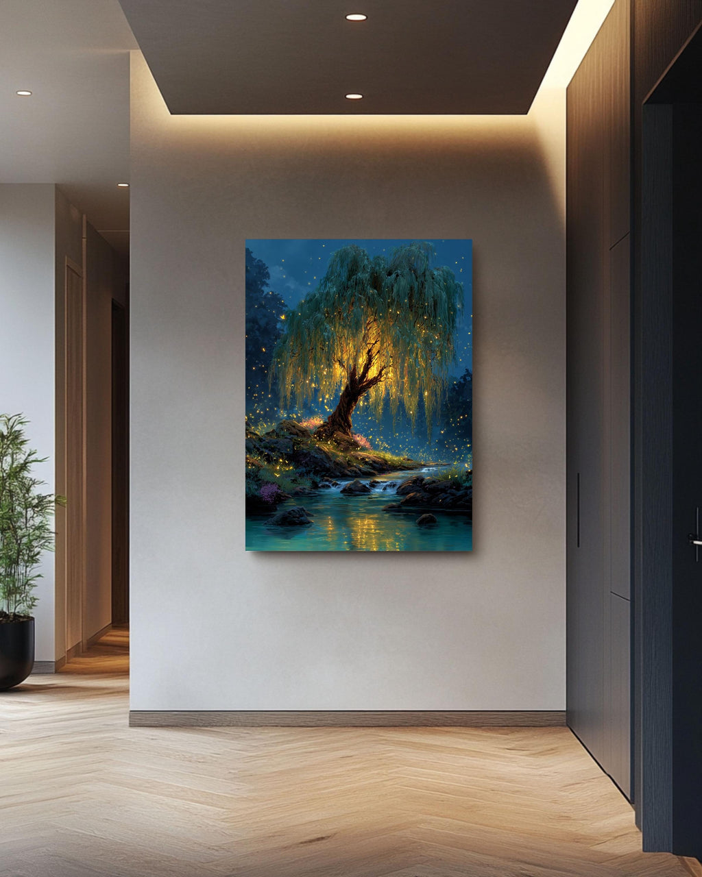 Firefly Willow Tree Canvas Print: Enchanted Forest Fantasy Art
