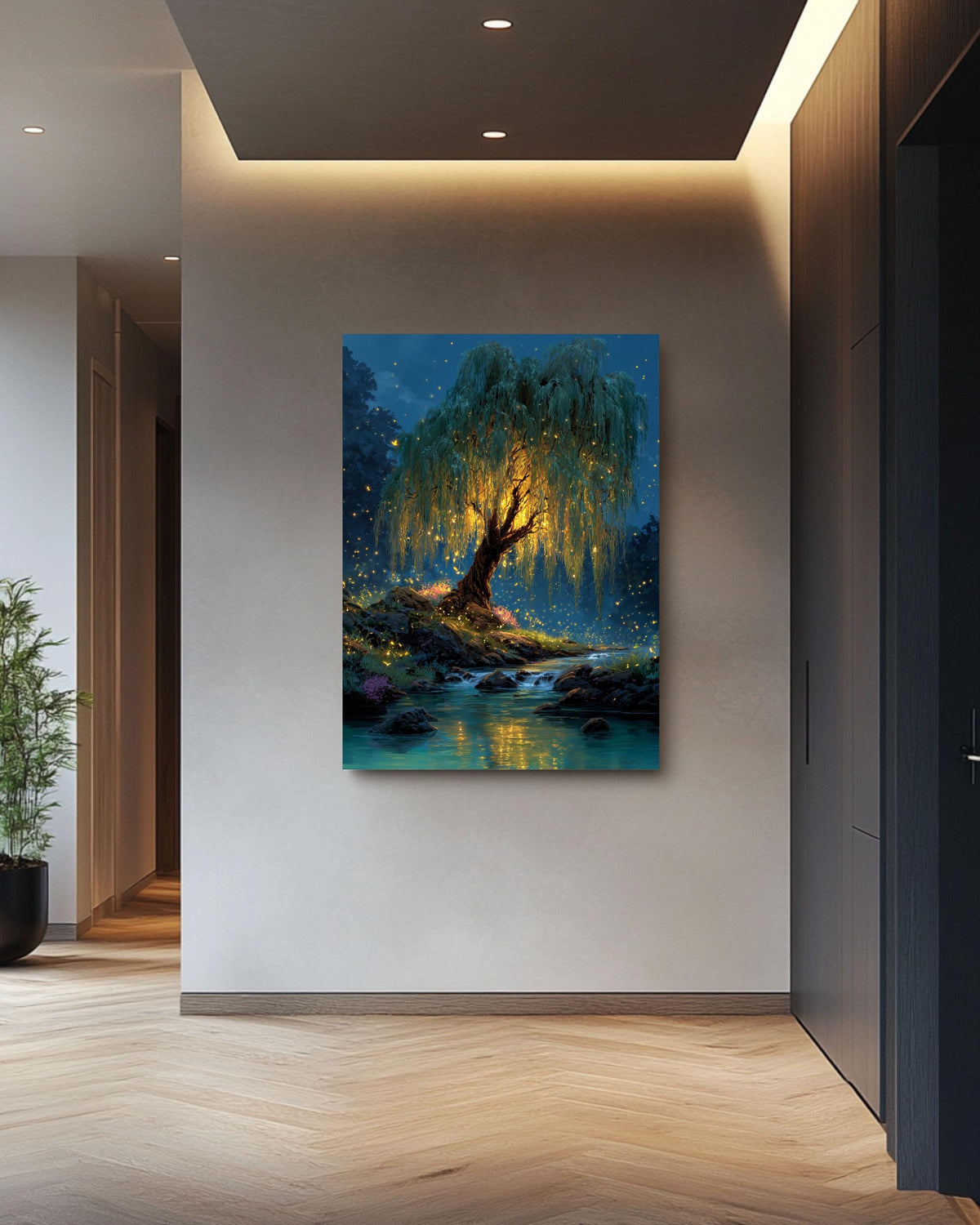 Firefly Willow Tree Canvas Print: Enchanted Forest Fantasy Art