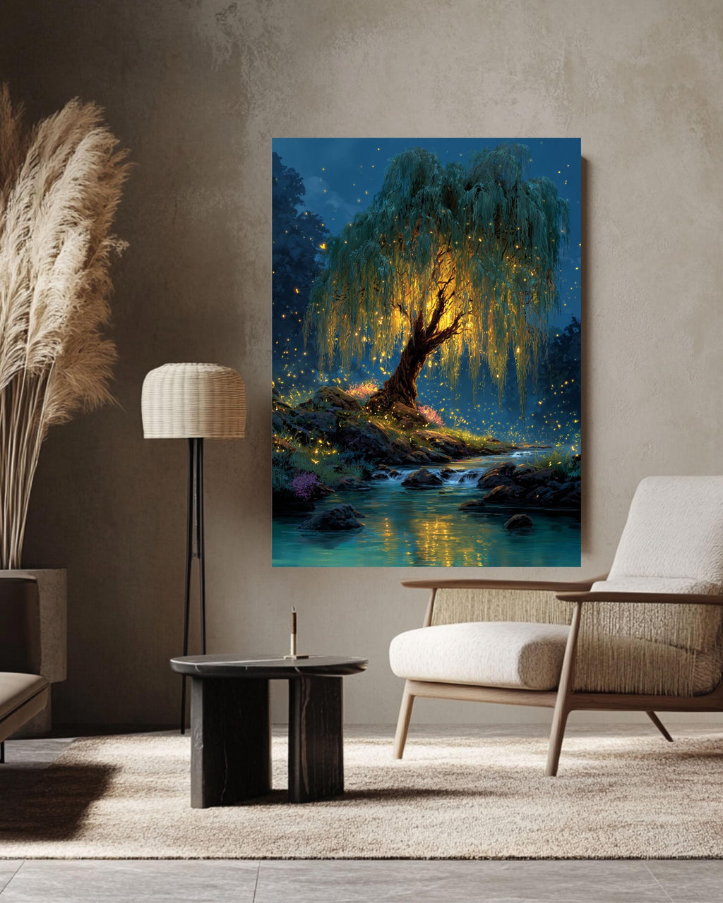 Firefly Willow Tree Canvas Print: Enchanted Forest Fantasy Art