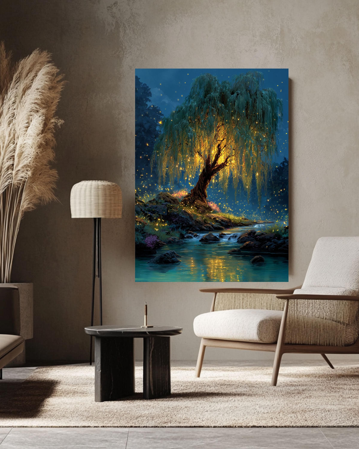 Firefly Willow Tree Canvas Print: Enchanted Forest Fantasy Art