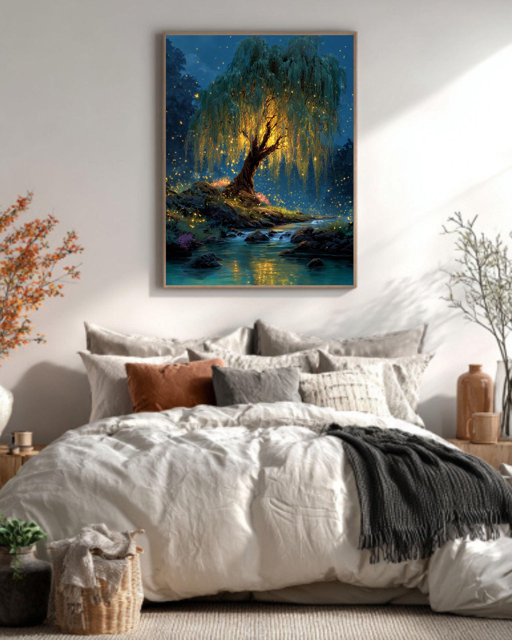 Firefly Willow Tree Canvas Print: Enchanted Forest Fantasy Art