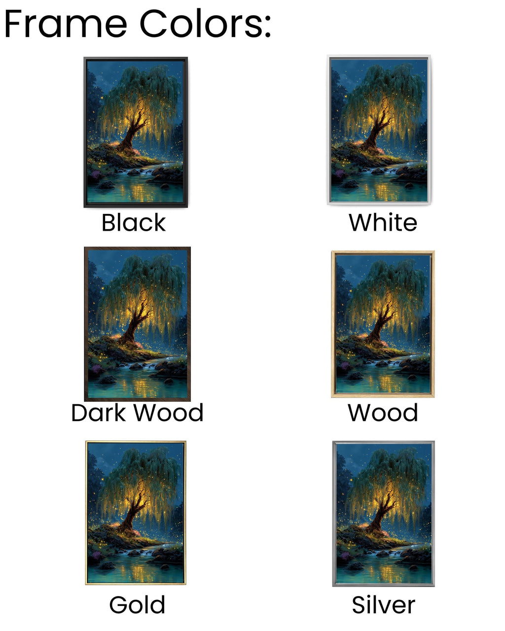 Firefly Willow Tree Canvas Print: Enchanted Forest Fantasy Art