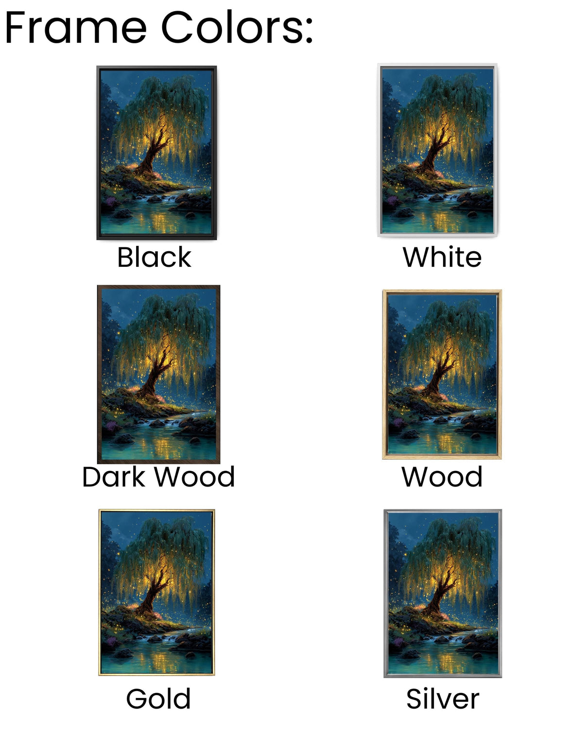 Firefly Willow Tree Canvas Print: Enchanted Forest Fantasy Art