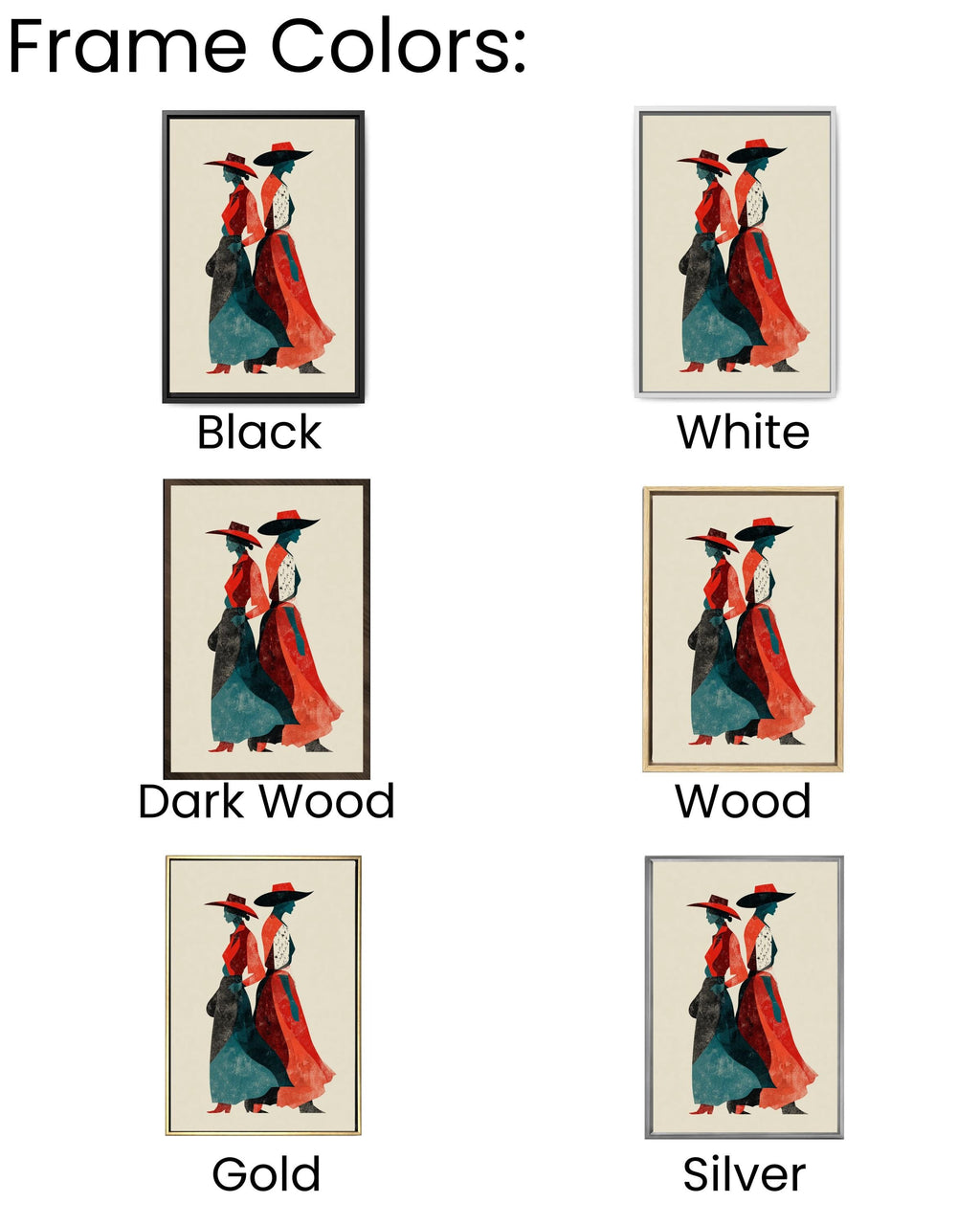 Cowgirl Canvas Art: Retro Red & Teal Western Women Silhouette